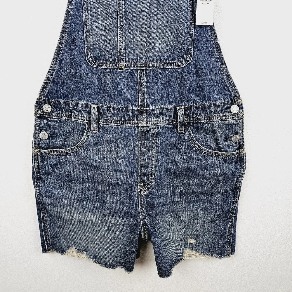 Old Navy #792617 Girl's Distressed Denim Shortalls NWT, size XL (14-16)